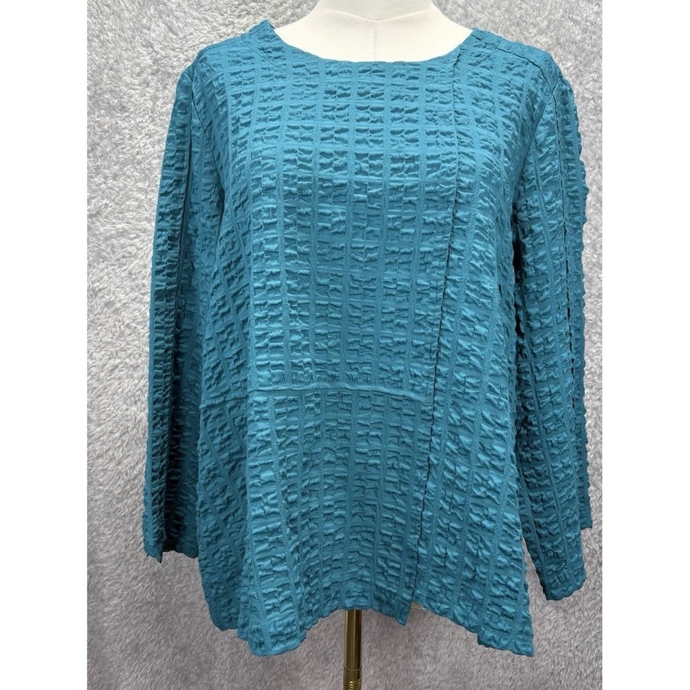 Habitat Womens Small Teal Textured Tunic Top Long Sleeve Lagenlook Artsy